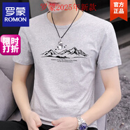 羅蒙（ROMON）2025夏季圓領(lǐng)男士純色短袖T恤純色圖案印花半袖休閑帥氣體恤 淺灰150短袖 2XL 【建議135-150斤】