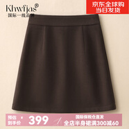 Khwfjas國際一線品牌毛呢A字裙女半身裙2024新款高腰時尚百搭休閑短裙 咖色 L