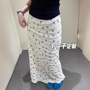 衣然呈品小個子蝴蝶結印花蕾絲碎花半身裙女夏小眾拖地包臀中長款魚尾裙女 白色 M 【建議95-110斤】