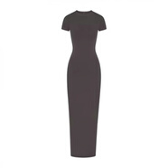 SKIMS卡戴珊NEW VINTAGE Long DRESS開叉螺紋包臀連衣裙短袖長(zhǎng)裙 黑色 L