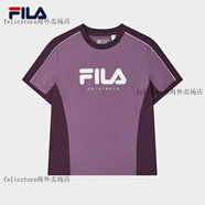 斐樂（FILA）女子針織短袖衫2025春新款時尚休閑舒適拼色純棉T恤 菱形紫-PU XS 155/76A