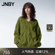 江南布衣（JNBY）【立體提花】秋季V領(lǐng)針織衫女拉毛套頭上衣女慵懶風(fēng) 351/青芥 S