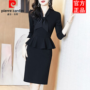 皮爾卡丹（pierre cardin）秋季新款秋荷葉邊包臀連衣裙大碼胖mm氣質(zhì)減齡修身赫本風(fēng)小黑裙女 黑色 L