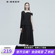 S.DEER圣迪奧女裝不規(guī)則拼接連衣裙S20281279 黑色/91 M/165