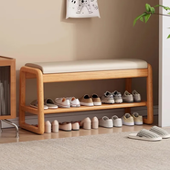 普派換鞋凳家用入戶(hù)門(mén)口鞋柜簡(jiǎn)約鞋架一體玄關(guān)收納柜穿鞋凳子 【加厚純實(shí)木】櫻木色100*34*42