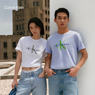 Calvin KleinJeans夏季男女情侶潮流多色休閑ck印花純棉短袖針織T恤40EM28 YAA-月光白 2XL