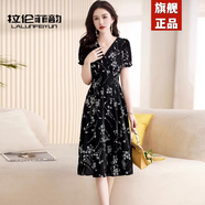 拉倫菲韻意式高端品牌雪紡連衣裙女2025夏季新款氣質(zhì)顯瘦中長款法式碎花裙 黑色 M