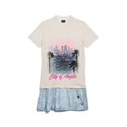 BALENCIAGA巴黎世家CITY OF ANGELS層疊T恤連衣裙 做舊白色/淺藍(lán) 34