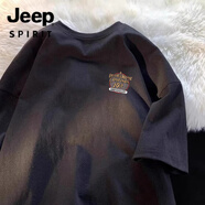 JEEP SPIRIT吉普純棉短袖T恤男潮牌大碼白色青少年體恤2025夏季新款 黑色【左胸盾牌】 S 100斤內(nèi)