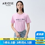 艾諾絲雅詩商場同款夏季簡約植絨字母撞色印花純棉百搭T恤20426136 粉霧櫻花 M