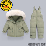 G.DUCKKIDS兒童羽絨服套裝男童背帶褲洋氣加厚1-3歲嬰幼兒冬裝女寶寶兩件套 綠色(白色毛領) 80 cm
