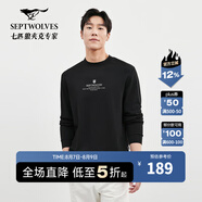 七匹狼長袖T恤秋冬新品時尚前胸狼頭英文印花體恤衫莫代爾男裝上衣 001(黑色) 2XL 180/96A