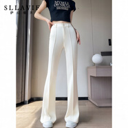 薩拉維夫休閑褲女2025夏季新款薄款高腰顯瘦冰絲直筒微喇褲休閑西裝褲 白色 27 (180)  2尺