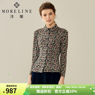 MORELINE【商場同款】沐蘭秋秋季冬小碎花清新翻領印花襯衫明星同款 圖片色 42