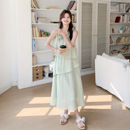 冊裁法式桔梗不規(guī)則雪紡連衣裙女2025夏季新款韓版顯瘦蛋糕無袖背心裙 薄荷綠 S