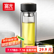 富光 男女士雙層玻璃杯 水杯 支持團購定制 304杯子泡茶杯400ML黑