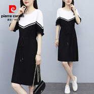 皮爾卡丹（pierre cardin）黑白撞色拼接時(shí)尚洋氣2025夏季新款寬松衛(wèi)衣裙女氣質(zhì)顯瘦連衣裙女 黑白色 S