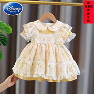 迪士尼（DISNEY）女童洛麗塔夏天洋氣兒童公主裙女寶寶蕾絲蓬蓬網(wǎng)紗連衣裙夏裝洋裝 米白色 80