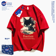 NASA STONE聯(lián)名純棉流浪黑貓短袖t恤男2025款夏裝潮牌美式寬松休閑上衣 紅色 M 推薦體重100-120斤