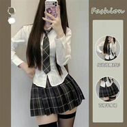 純欲辣妹jk制服正版原創(chuàng  )收腰學(xué)院風(fēng)格裙百褶裙修身套裝白色襯衫 套裝收腰白色長(cháng)袖+42CM煙灰裙+煙灰領(lǐng)帶 L 推薦105-120斤