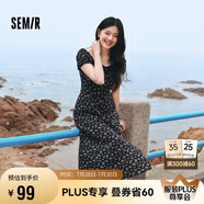 森馬（Semir）連衣裙女開叉泡泡袖中長裙夏方領(lǐng)雪紡碎花裙浪漫109324114014
