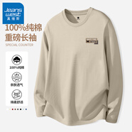 真維斯（Jeanswest） 日系t恤男長袖春秋季純棉男士圓領(lǐng)打底衫休閑青少年寬松大碼體恤 淺卡其#MZS經(jīng)典黑貓 L 【多色可選,搭配無憂】