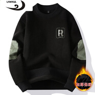 浪古 LAWKUL秋冬季男士圓領(lǐng)潮流長(cháng)袖T恤加絨加厚修身衛衣上衣打底衫 黑色 加絨 M