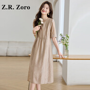 Z.R.Zoro奢侈品連衣裙女2025夏季新新款高級感寬松遮肚顯瘦洋氣減齡休閑裙 卡其色 M