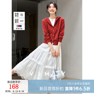 梵希蔓灰色連帽紐扣針織開(kāi)衫女2025秋季新款抽繩毛衣外套長(cháng)袖上衣 75067 紅色 S （建議90-100斤）