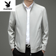 花花公子（PLAYBOY）爸爸春裝外套中年男士薄款立領休閑夾克衫40歲50春秋季中老年上衣 A02-淺灰 M 170