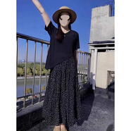 伊貝托休閑套裝女夏季設計感時(shí)尚開(kāi)叉薄款寬松T恤氣質(zhì)波點(diǎn)半身裙兩件套 套裝 M