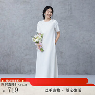 生活在左壓褶連衣裙時(shí)尚簡(jiǎn)約百搭寬松顯瘦2025夏季新款短袖長(zhǎng)裙女 米白色 S