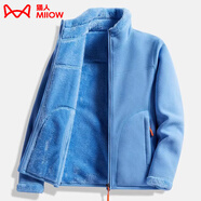 貓人（MiiOW）搖粒絨外套女男情侶抓絨衣加絨冬加厚羊羔絨雙面穿衛(wèi)衣保暖珊瑚絨 ZZ22028天空藍(lán)-女 L