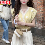 恒源祥法式淺黃色飛飛袖上衣設(shè)計感小眾女2025夏季新款花邊雪紡小衫 黃色花邊雪紡衫 S 【建議80-95斤】