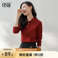 歐莎（OSA）減齡娃娃領套頭針織衫女士初春2025年新款顯瘦外搭上衣 紅色 XL