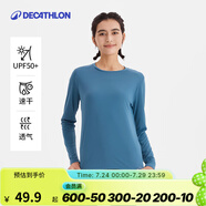 迪卡儂（DECATHLON）春夏季訓練速干長袖防曬速干寬松打底衣健身跑步女運動服T恤上衣 孔雀藍 M -L