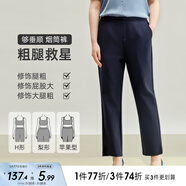 MsShe大碼女裝2025夏季胖妹妹mm褲子顯瘦彈力開叉直筒九分褲西褲 藏青藍色現(xiàn)貨 4XL
