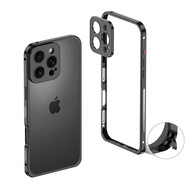 銘銘適用iPhone16Pro Max海馬扣邊框手機殼帶鏡頭金屬散熱防摔護套蘋(píng)果15pro防摔防刮花四周保護框高檔 【黑色】金屬裸框殼+鏡頭蓋 iPhone 16