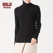 無印良品 MUJI 女式  羅紋高領(lǐng)毛衣 W9AA870 長袖針織衫 黑色 S