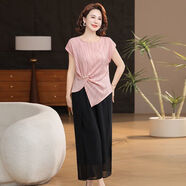 JPUZ優(yōu)雅媽媽裝套裝夏季薄款高貴女士遮肉顯瘦中老年女裝上下兩件套女 粉色套裝 【上衣+褲子】 2XL 【建議105-120斤】