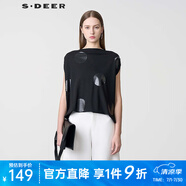 S.DEER圣迪奧夏季女裝百搭潮時尚一字領(lǐng)波點寬松短袖T恤S24280137 黑色/91 L 170