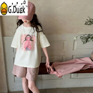 G.DUCKKIDS兒童套裝女夏天韓版女童夏裝中大童女裝運(yùn)動(dòng)時(shí)尚洋氣女孩衣服12歲 粉色 160 cm