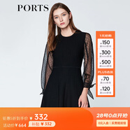 PORTS寶姿商場同款春夏新品女裝歐根紗拼接袖連衣裙 黑色 S