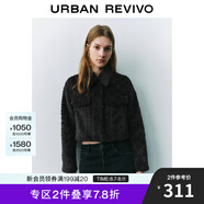 UR秋冬新款女裝慵懶質(zhì)感軟糯毛絨短款翻領(lǐng)外套UYY140019 深灰 M