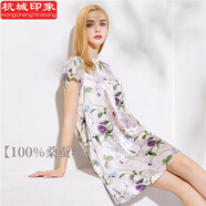 杭城印象100%桑蠶絲睡裙女士夏季大碼寬松短袖薄款性感家居服真絲睡衣女 絲絲心動(dòng) 均碼 （90-168斤）