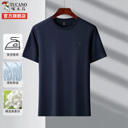 啄木鳥(niǎo)桑蠶絲t恤男短袖2025夏季薄款透氣吸汗圓領(lǐng)寬松大碼半袖體恤衫 上青 L