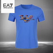 EMPORIO ARMANI EA7阿瑪尼夏季圓領(lǐng)短袖T恤男寬松體恤時尚印花半袖打底衫上衣 寶藍(lán)色 5XL 185-200斤