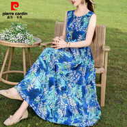 皮爾卡丹（pierre cardin）夏季新款法式無(wú)袖吊帶棉綢連衣裙女大擺沙灘裙多巴胺風(fēng) 5號(hào) 2XL 建議115-130斤