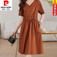 皮爾卡丹（pierre cardin）25年新款夏季新款全棉連衣裙收腰顯瘦氣質(zhì)時(shí)尚百搭a字裙女 橘色【少量現貨】 M 【95-110斤】中碼