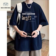 BAA AND BAA短袖t恤男款2025夏季小眾寬松半袖衣服美式潮牌純棉體恤寬松上衣 藏藍色A5106-HLFS S 【建議70斤-85斤】